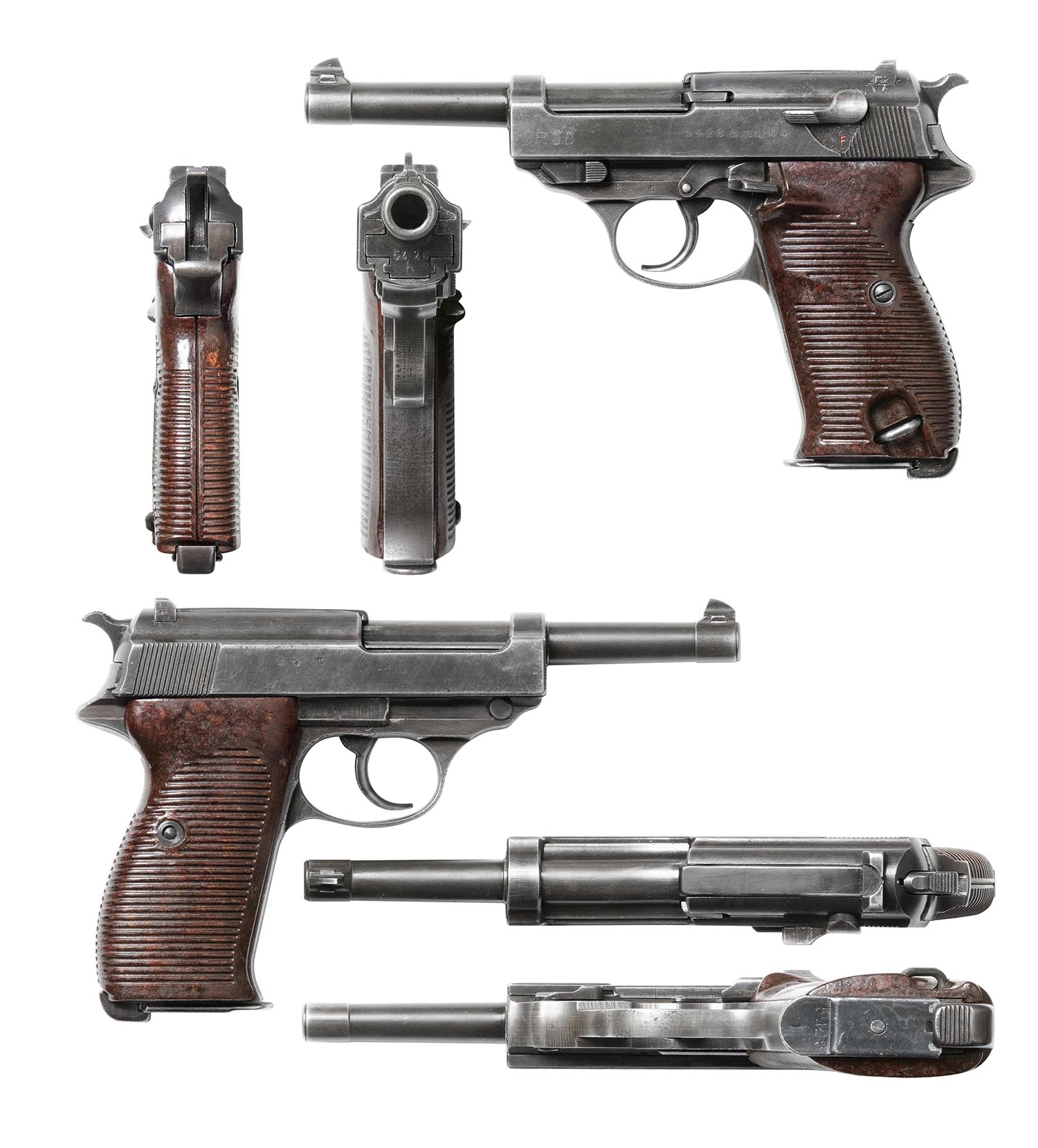 Německá druhoválečná pistole Walther P.38 s černými střenkami a vnějším kohoutem