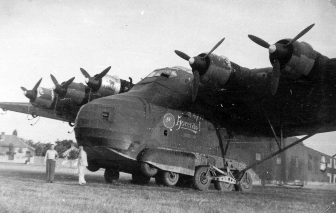 Těžký šestimotorový transportní letoun Messerschmitt Me 323 Gigant stojící na travnatém letišti.
